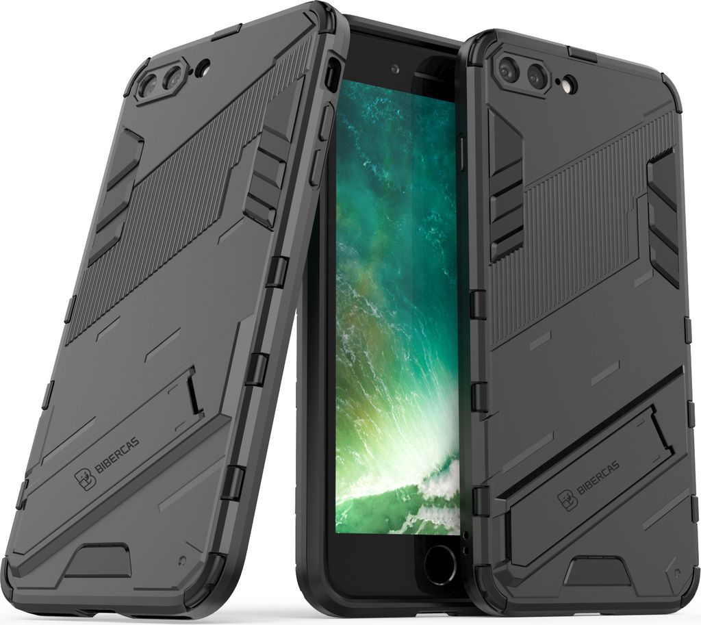 LaimTop Armor Hülle für iPhone 7 Plus / 8 Plus, Hybrid PC TPU Bumper Stoßfestes Schutzhülle mit Standfunktion für iPhone 7 Plus / 8 Plus Schwarz