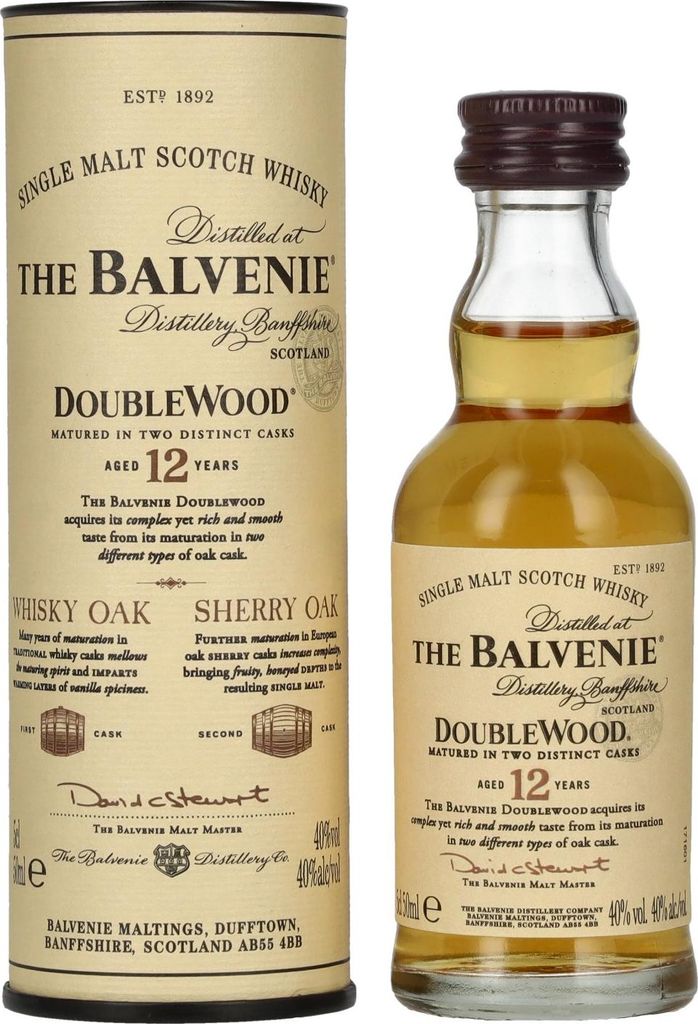 The Balvenie 12 Years Old Double Wood 40% Vol. 0,05l in Geschenkbox