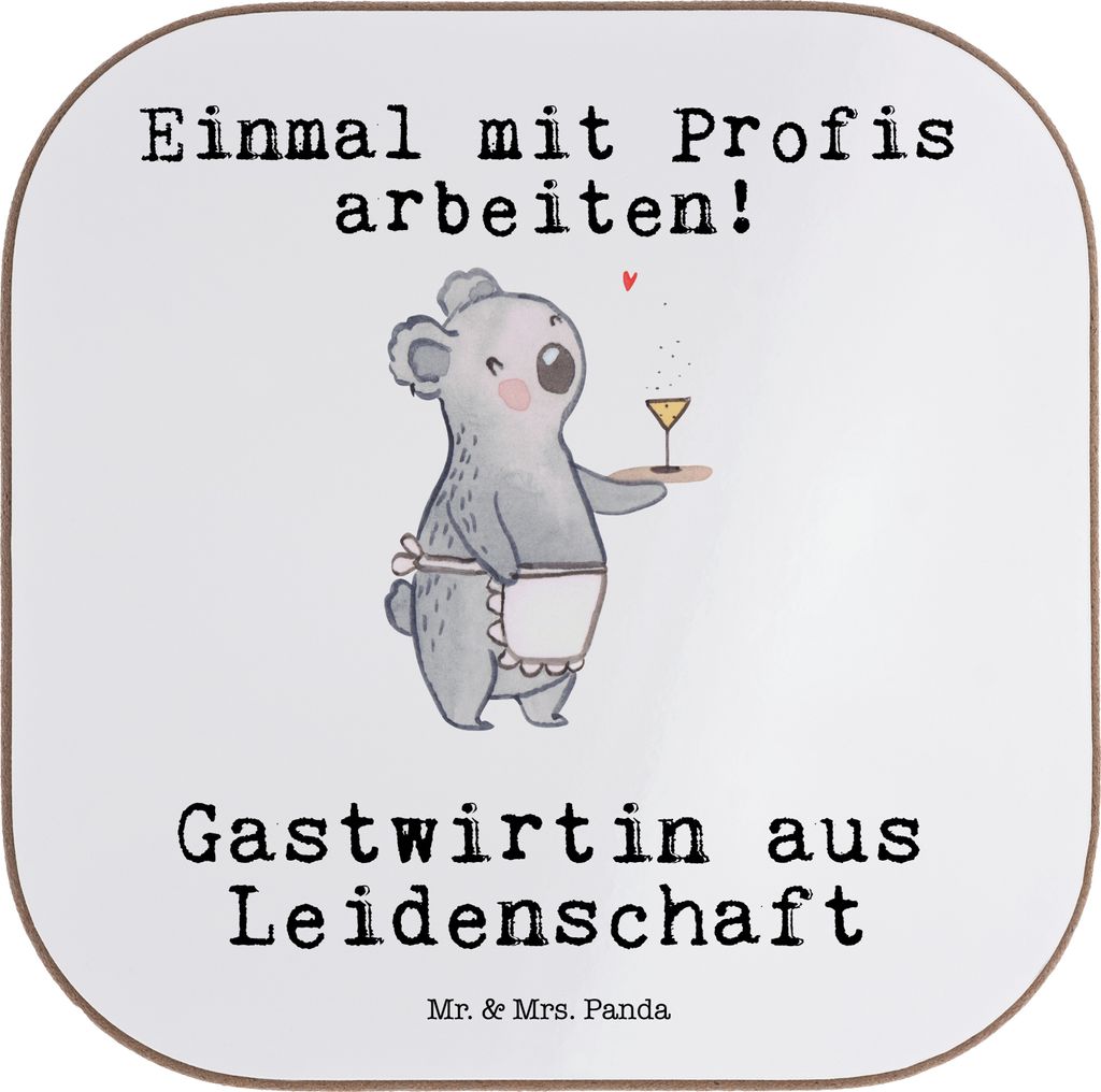 Mr. & Mrs. Panda Tassenuntersetzer Gastwirtin Leidenschaft - Weiß - Geschenk, bieruntersetzer, Spruch, Bar, Tischuntersetzer, Coaster, Kneipe, wei...