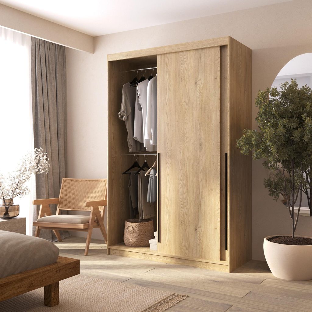 Kleiderschrank 140 cm Eiche Craft Schiebetüren Produktbild 