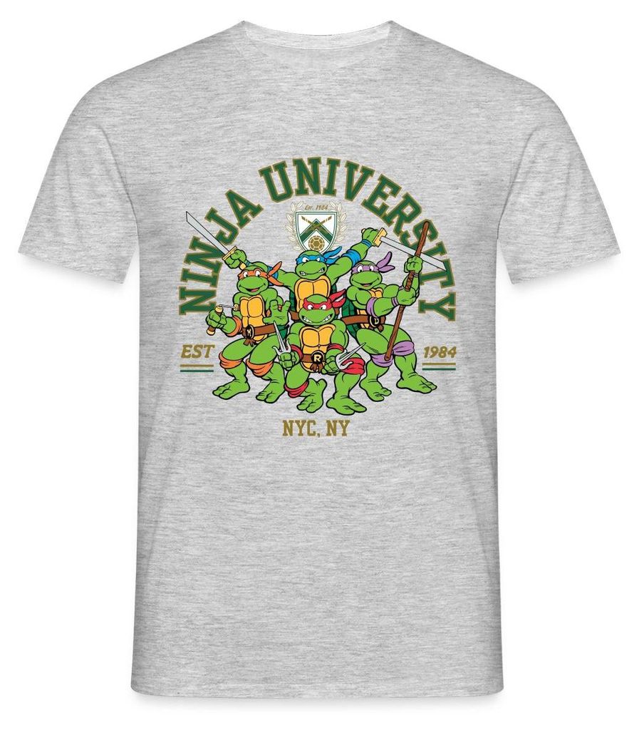 Spreadshirt Teenage Mutant Ninja Turtles Ninja University Männer T-Shirt, L, Grau meliert