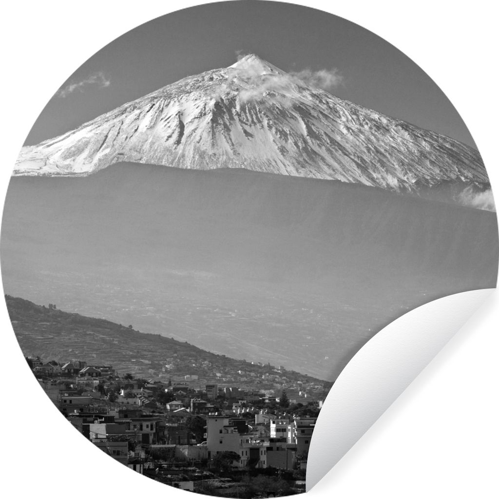 MuchoWow Runde Wandtattoo - Wandsticker Tapete Aufkleber Vulkan El Teide auf Teneriffa - Schwarz und weiß Ø 30 cm Selbstklebend und Repositioni...