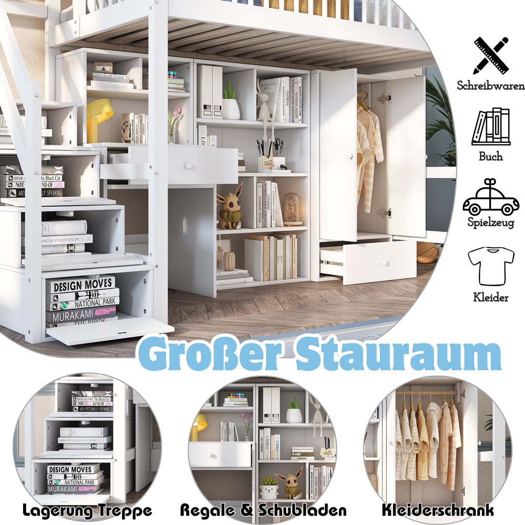 Patrová postel Flieks 90x200 cm s psacím stolem, podkrovní Obrázek produktu 5