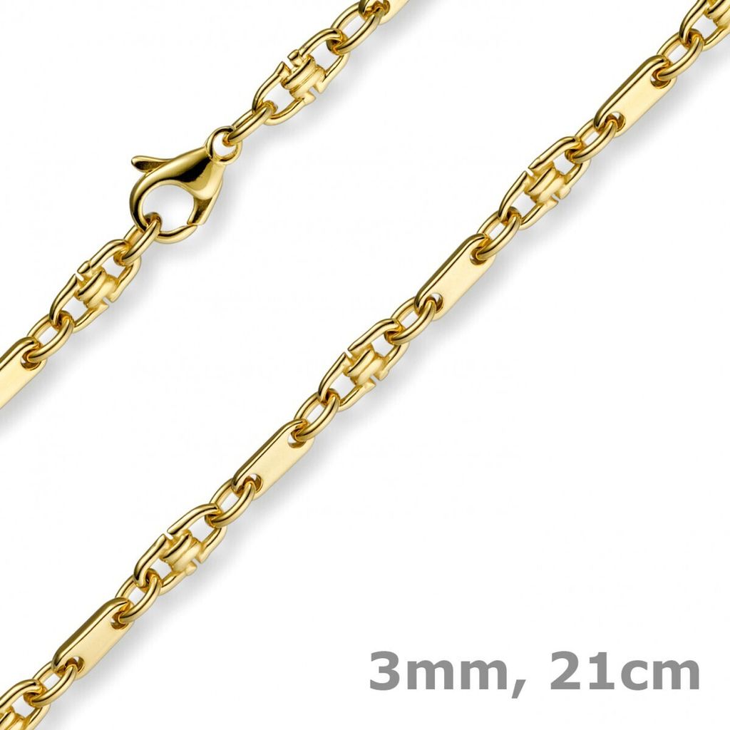 3mm Armband Armkette Platte-Steigbügelkette, 585 Gold Gelbgold, 21cm