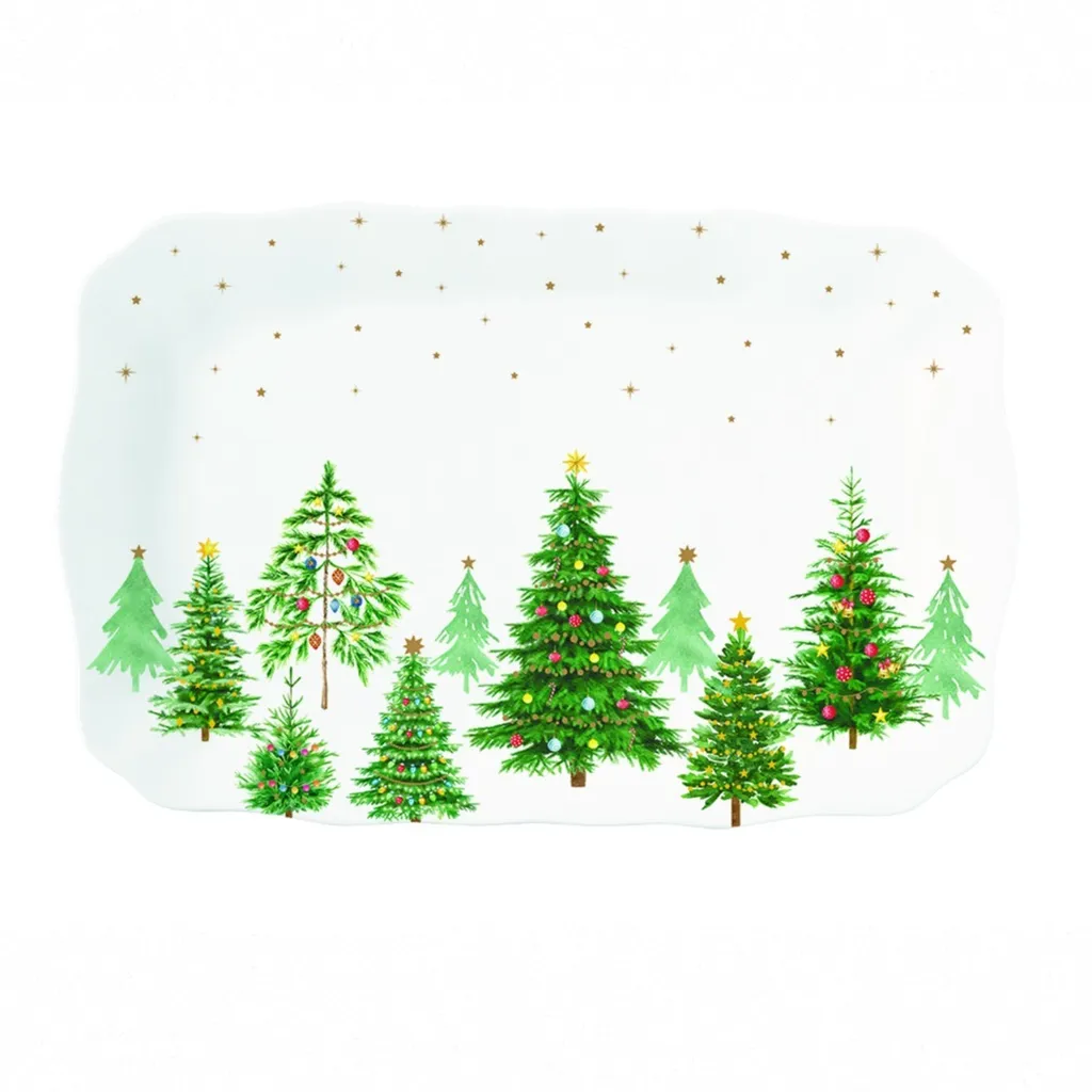 Grand Plat de Présentation en Céramique avec Motifs Sapins de Fêtes