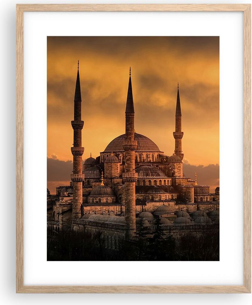 Gerahmtes Poster - Rahmen in heller Eiche - Sonnenuntergang istanbul türkei reise - 40x50 cm - Wand Bild - Wanddeko - Wandbilder - Wandposter - Bi...