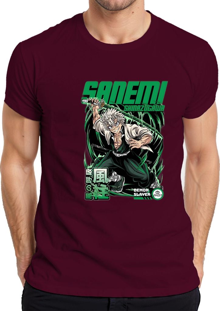 Sanemi Shinazugawa Demon Slayer Wind Hashira weißes Haar Schwert Herren T-Shirt, Burgundy, XXL