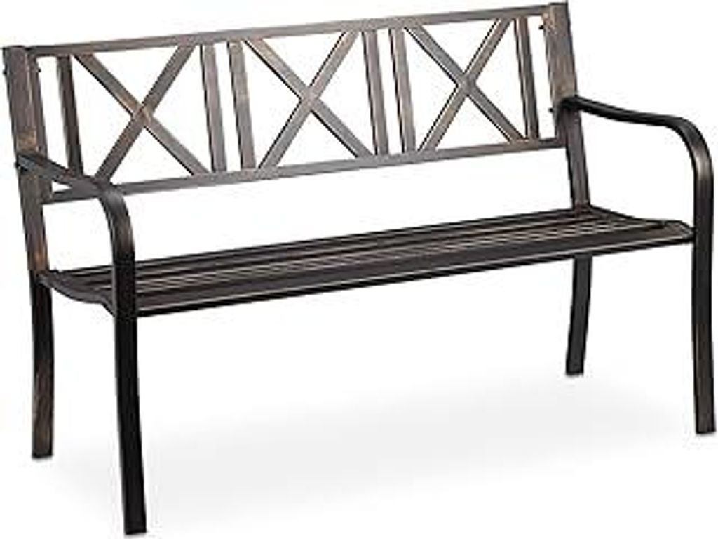 Gartenbank, 2 Sitzer, Terrasse, Balkon, Stahl, stabile Garten Sitzbank, HBT 80,5 x 127 x 63 cm, schwarz-bronze