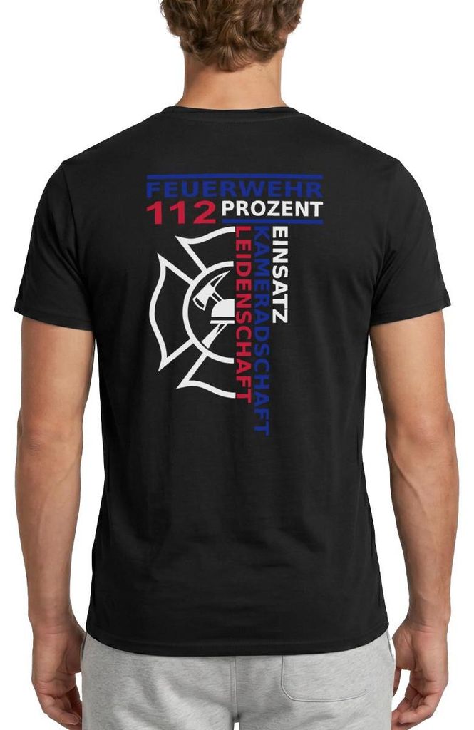 Spreadshirt Feuerwehr 112 Prozent Beruf Männer T-Shirt, S, Schwarz