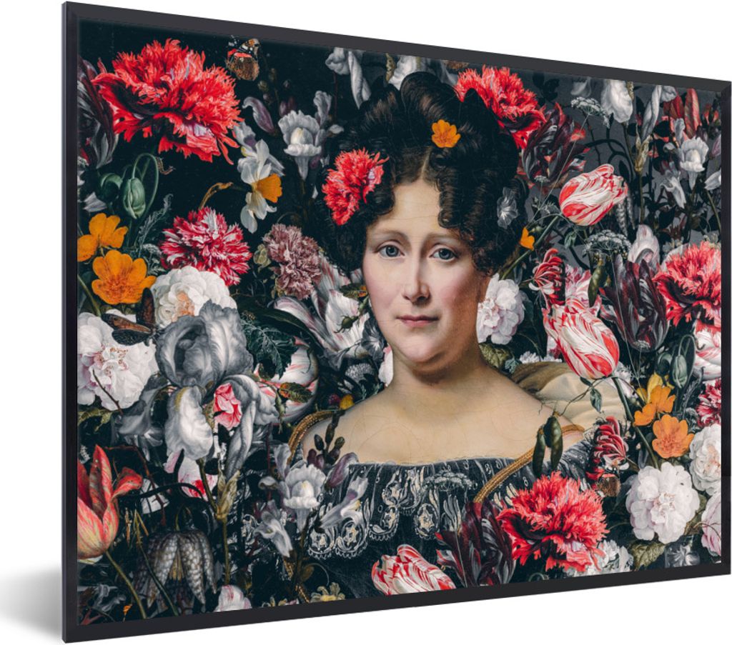 MuchoWow Gerahmtes Poster Alte Meister - Blumen - Collage 40x30 cm - Poster mit Schwarzem Bilderrahmen Wandposter Rahmen Foto Bilder - Kunstposte...