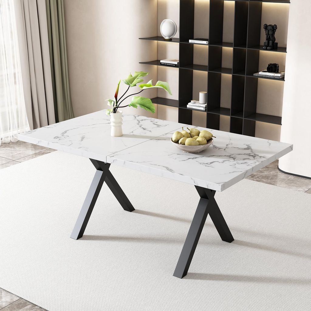 MODFU Table À Manger Avec Piètement Croisé Noir, Plateau Image du produit 