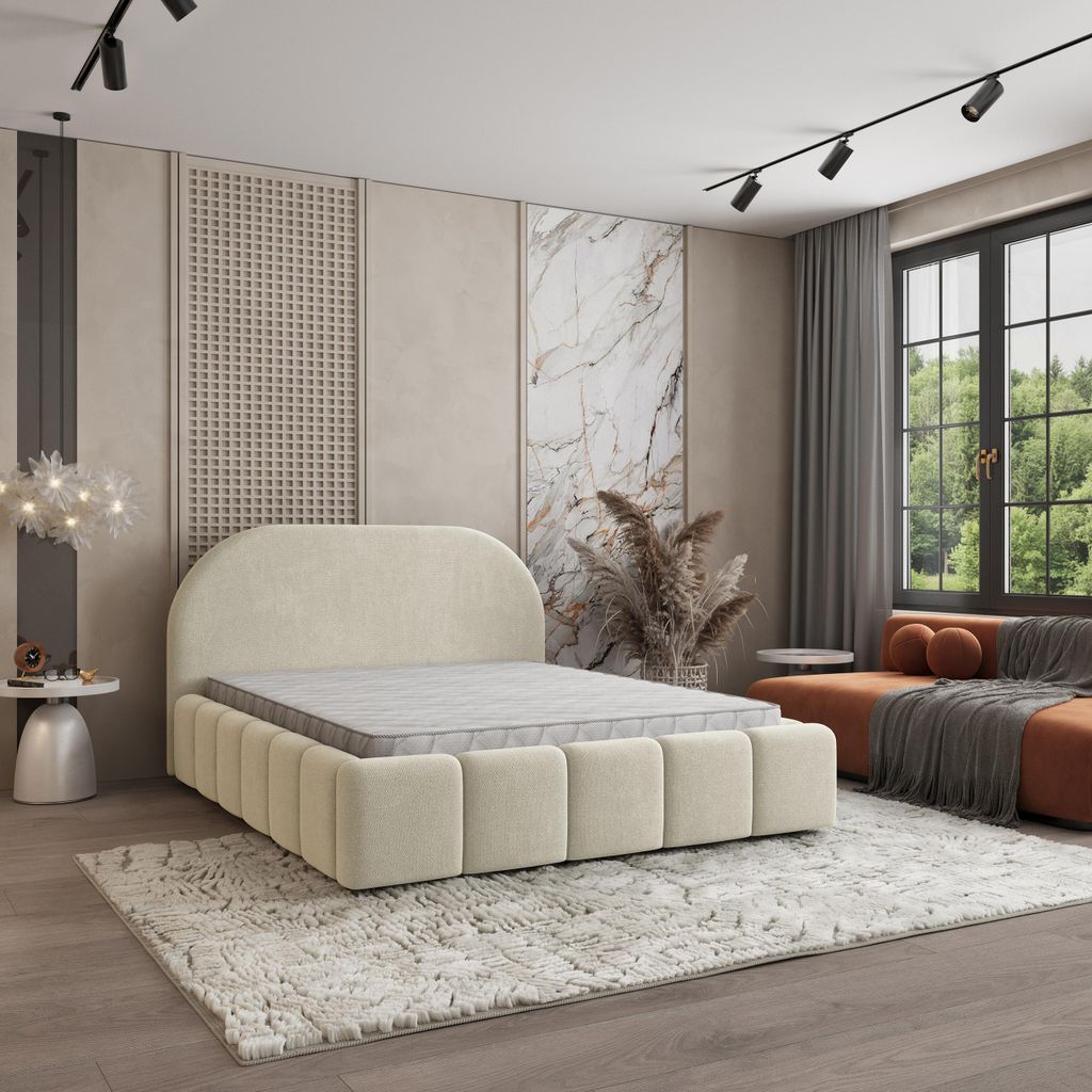 Masseno Polsterbett FLUSSO 120x200 cm, Polsterbett mit Bettkästen -Creme, SORO 02