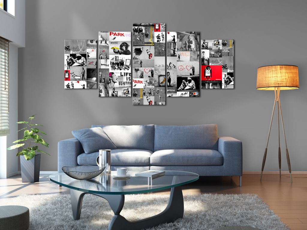 Akustikbild Abstrakt Banksy 200x100 cm Bilder Akustikschaum Hochleistungsschallabsorber Schallschutz Leinwand 5 tlg Wandbild Raumakustik Schalldäm...
