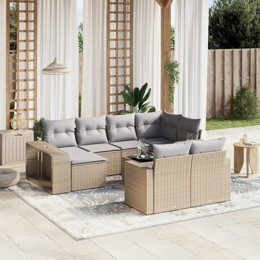 Möbel 11-tlg. Garten-Sofagarnitur mit Kissen Beige Poly Rattan - Gartenstühle 3261299
