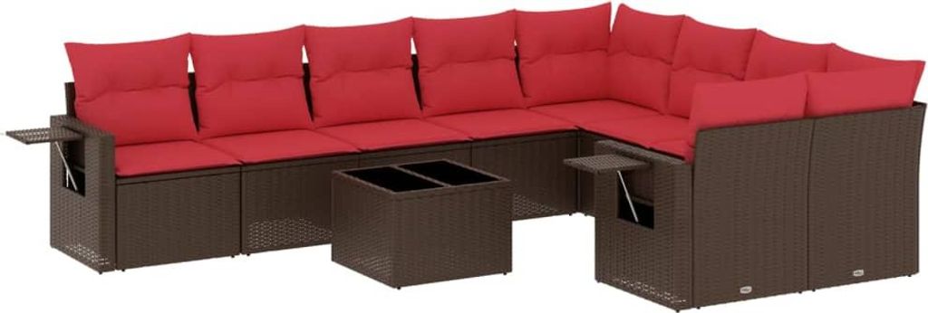vidaXL 10-teiliges Gartensofa-Set mit Kissen, braun, Polyrattan