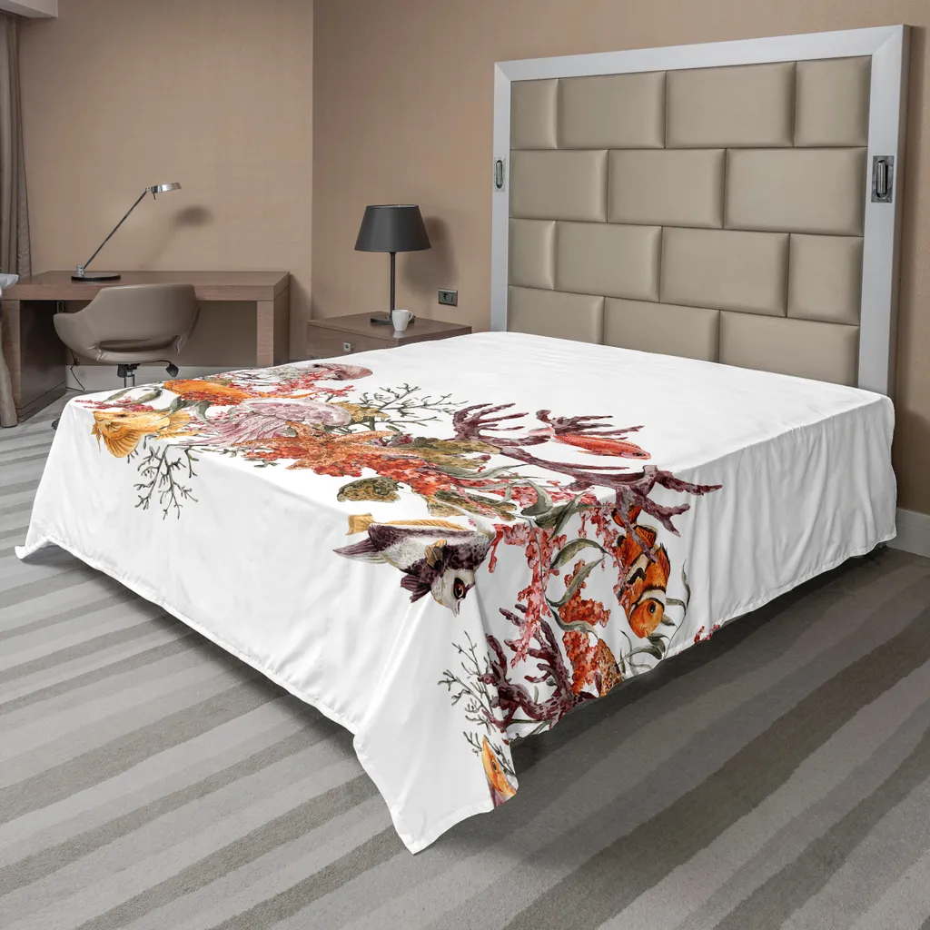Drap plat anti-plis motifs marins 266x260 cm, fini les draps rêches et ternes