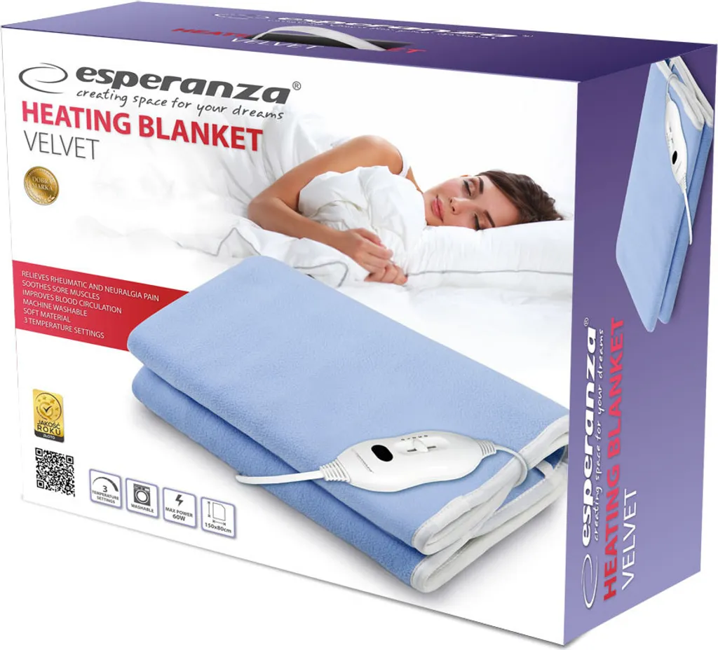 Couverture chauffante Esperanza EHB001 60W bleue en polyester doux - 3