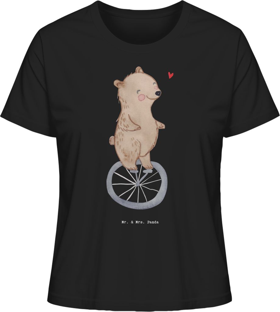 Mr. & Mrs. Panda Damen T-Shirt Bär Einrad fahren Größe M - Schwarz - Geschenk, Kurzarmshirt, Oberteil, Baumwoll, Basic Shirt