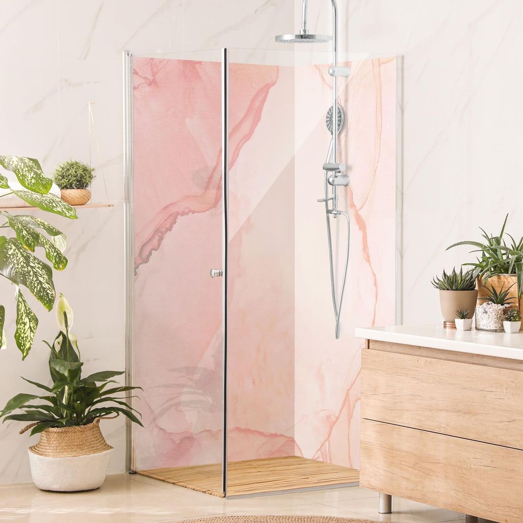 Duschrückwand Muster selbstklebend - 0.35 mm Wandpaneel wasserfest Design rosa Aquarell Illustration Badrückwand fugenlos Smart matt 100x210 cm