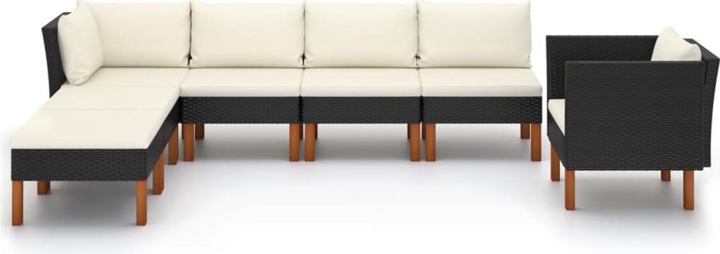 vidaXL 7-tlg. Garten-Lounge-Set Poly Rattan Eukalyptusholz Schwarz