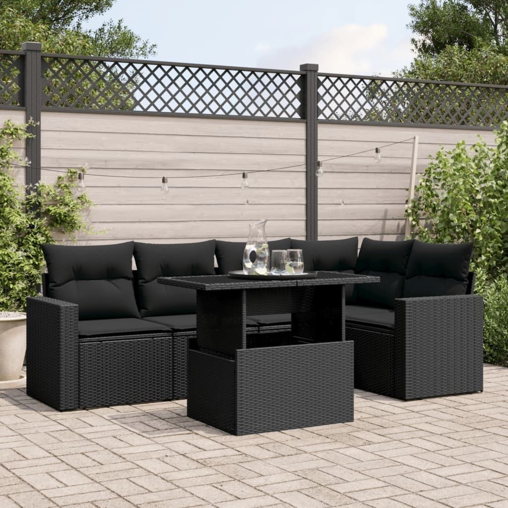 Maison Exclusive - 6-tlg. Garten-Sofagarnitur mit Kissen Schwarz Poly Rattan