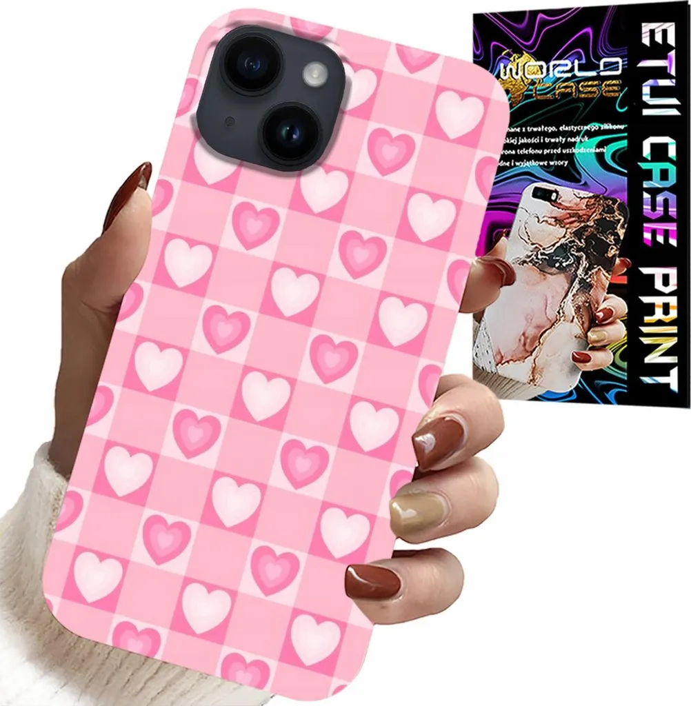 Custodia iPhone 14 Plus Rosa con Cuori + Vetro Temperato Omaggio