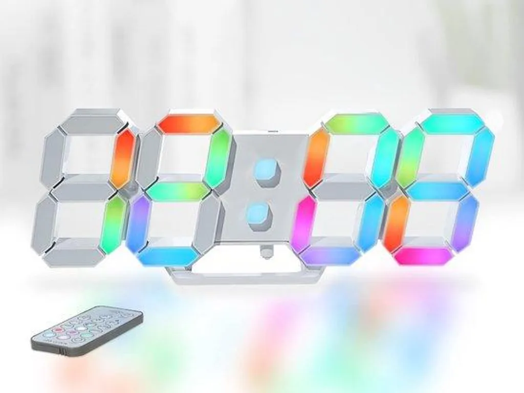 Horloge murale numérique lumineuse RVB 9.7 pouces à intensité réglable