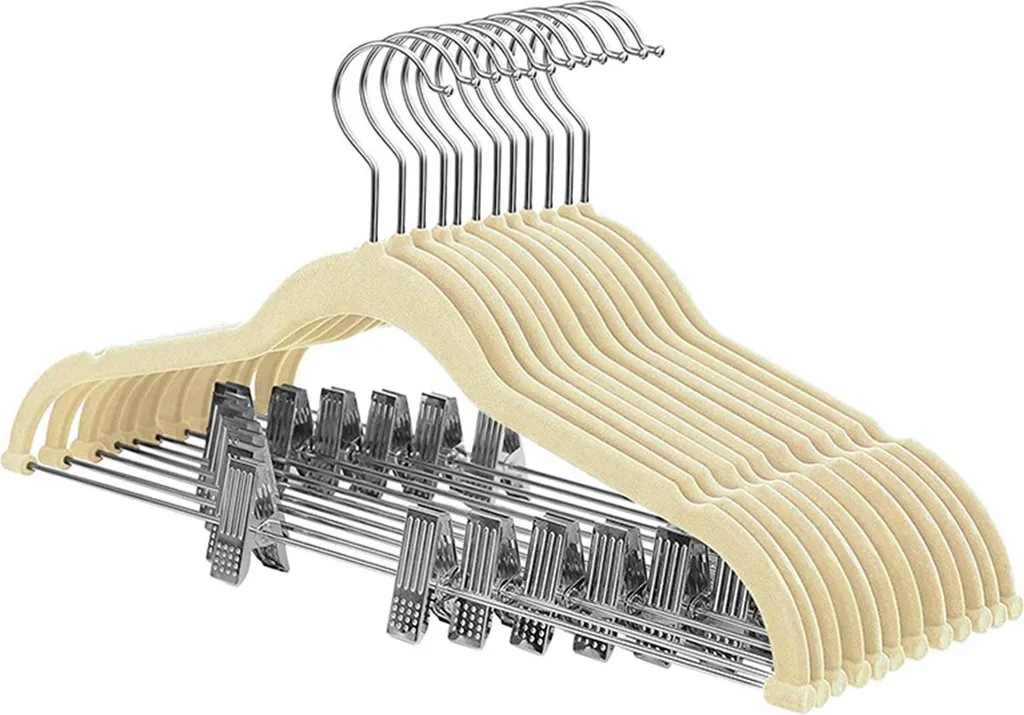 Lot de 10 Cintres à Pinces Mobiles Anti-glisse pour Jupes et Pantalons