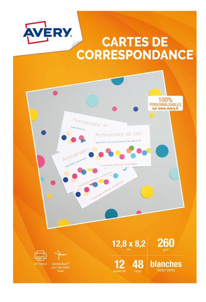Cartes Quick & Clean 128x82mm AVERY bords lisses qualité supérieure