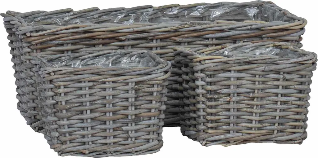 Cache-pot gris en rotin Kubu avec rangement intégré - Set de 3