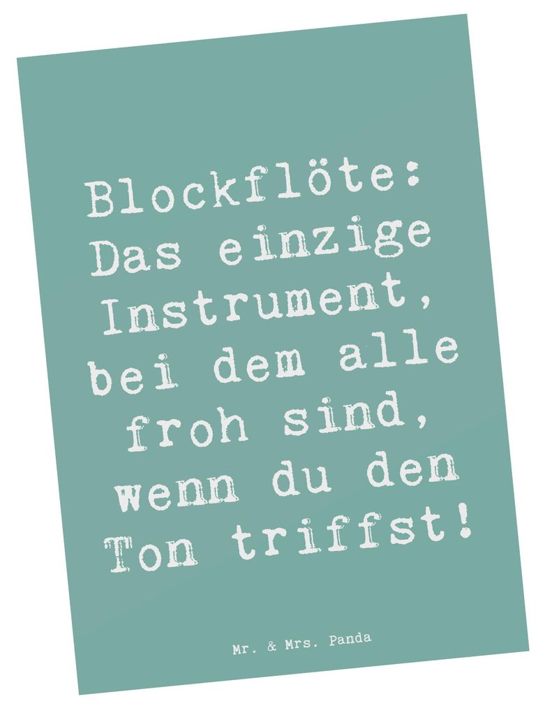 Mr. & Mrs. Panda Postkarte Spruch Blockflöte Freude - Meeresbrise - Geschenk, Grußkarte, Tenorblockflöte, Sopranblockflöte, Musik, Altblockflö...