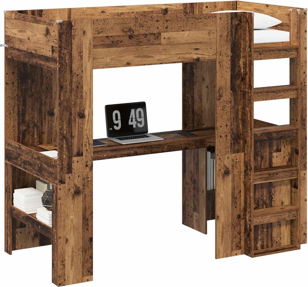 vidaXL Etagenbettgestell mit Schreibtisch Altholz 90 x 190 cm