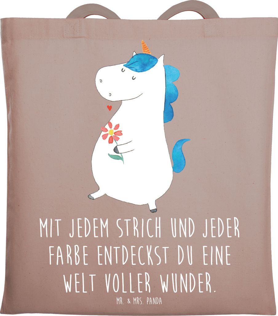 Mr. & Mrs. Panda Schultasche Die Freude an der Kreativität entdecken - Braun Pastell - Geschenk, Jutebeutel, Tote Bag, Laptoptasche, Welt voller W...