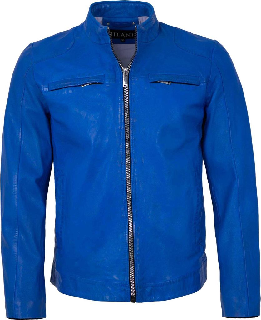 Jilani - Herren Lederjacke Lammnappa blau : 48