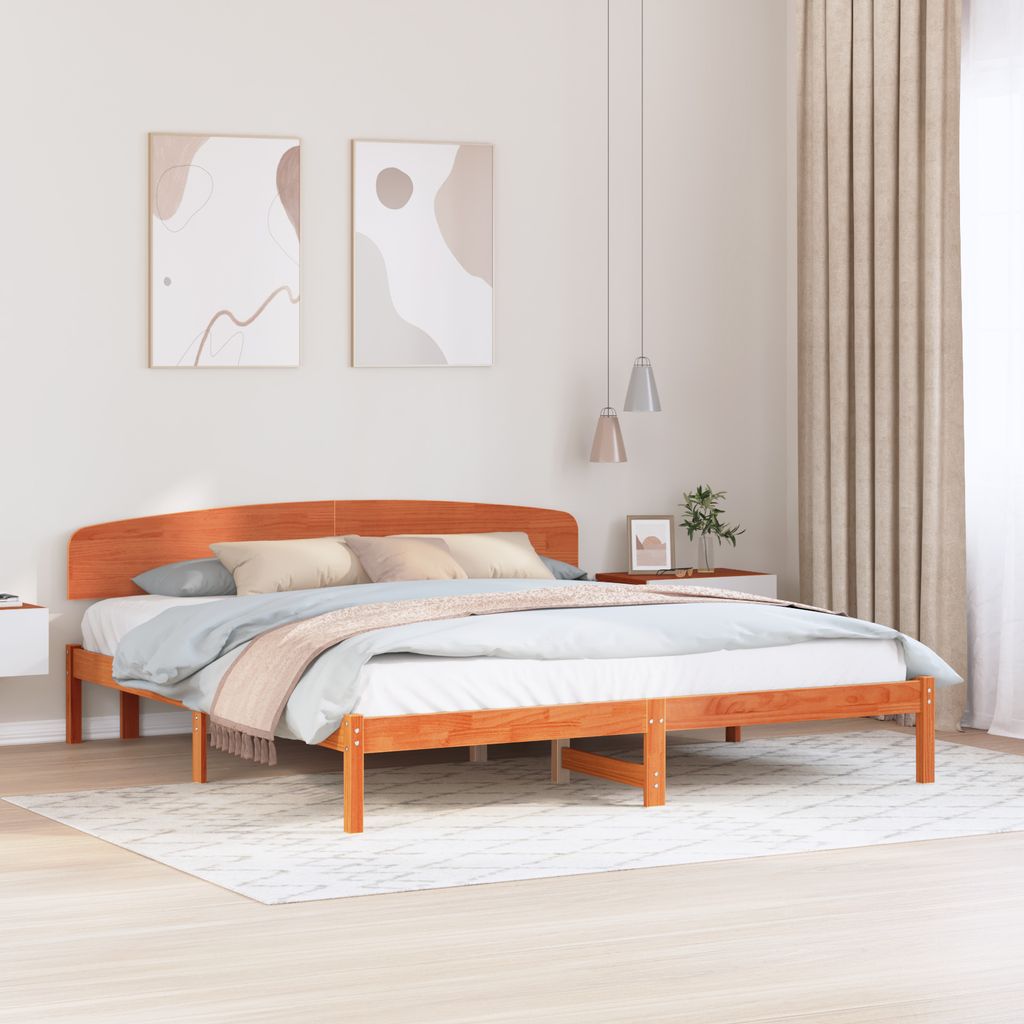 Bettgestell mit Kopfteil Wachsbrown 180x200 cm Massivholz Kiefer, Klassische Betten DesignMöbel Neu