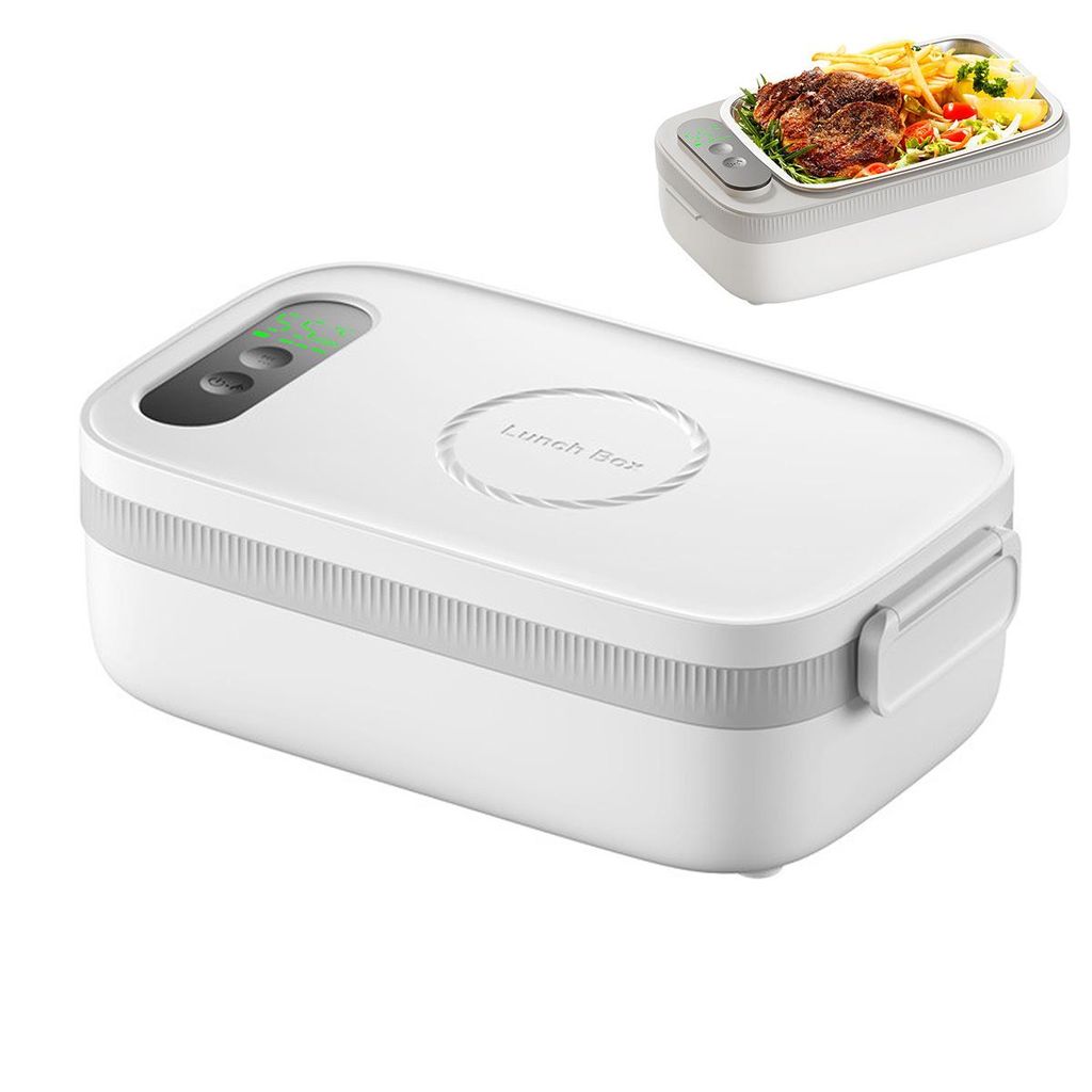 beheizte Lunchbox, 10W, 1 l Edelstahl, tragbarer Speisenwärmer für Büro/Picknick/Auto/LKW/Arbeit, 7 Timer, selbsterhitzend