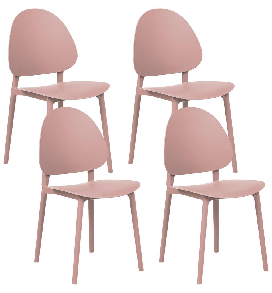 BELIANI Gartenstuhl 4er Set Rosa Kunststoff mit Rückenlehne ohne Armlehnen Modern Outdoor Balkon Terrasse Garten Kunststoffstuhl Plastikstuhl
