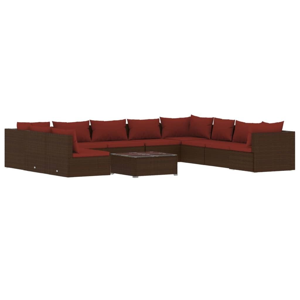 11-tlg. Garten-Lounge-Set mit Kissen Braun Poly Rattan