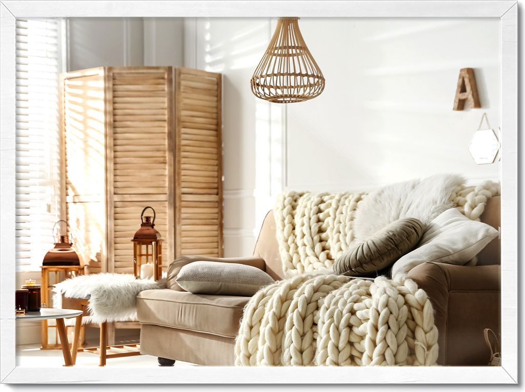 Wandspiegel Weiß Rahmen MDF – Spiegel Elegant Boho Schlafzimmer Rechteck - 80x60cm