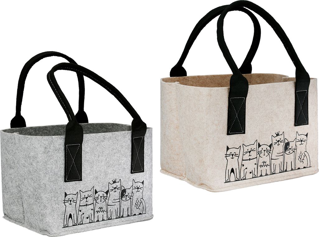 Gilde Tasche, "Katzenbande", Filz, beige, hellgrau, VE 6, Produktbild 