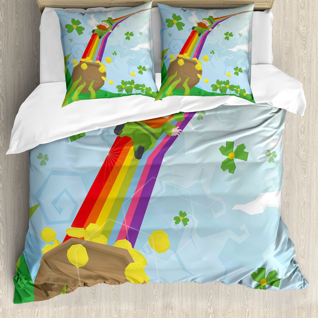 ABAKUHAUS Karikatur Bettbezugs Set Für Doppelbetten, Shamrock festlich, Milbensicher Allergiker geeignet mit Kissenbezügen, Mehrfarbig