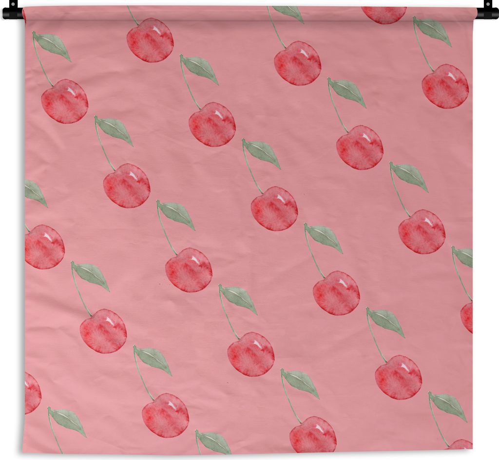MuchoWow® Wandteppich Wandbehang Kirschen - Aquarell - Rosa Produktbild 