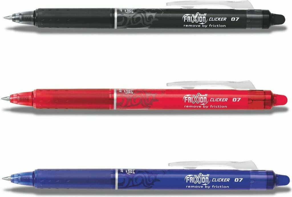 Pilot FriXion Ball Clicker, Anklippbarer versenkbarer Stift, Schwarz, Blau, Rot, Schwarz, Blau, Rot, Kunststoff, 3 Stück(e)