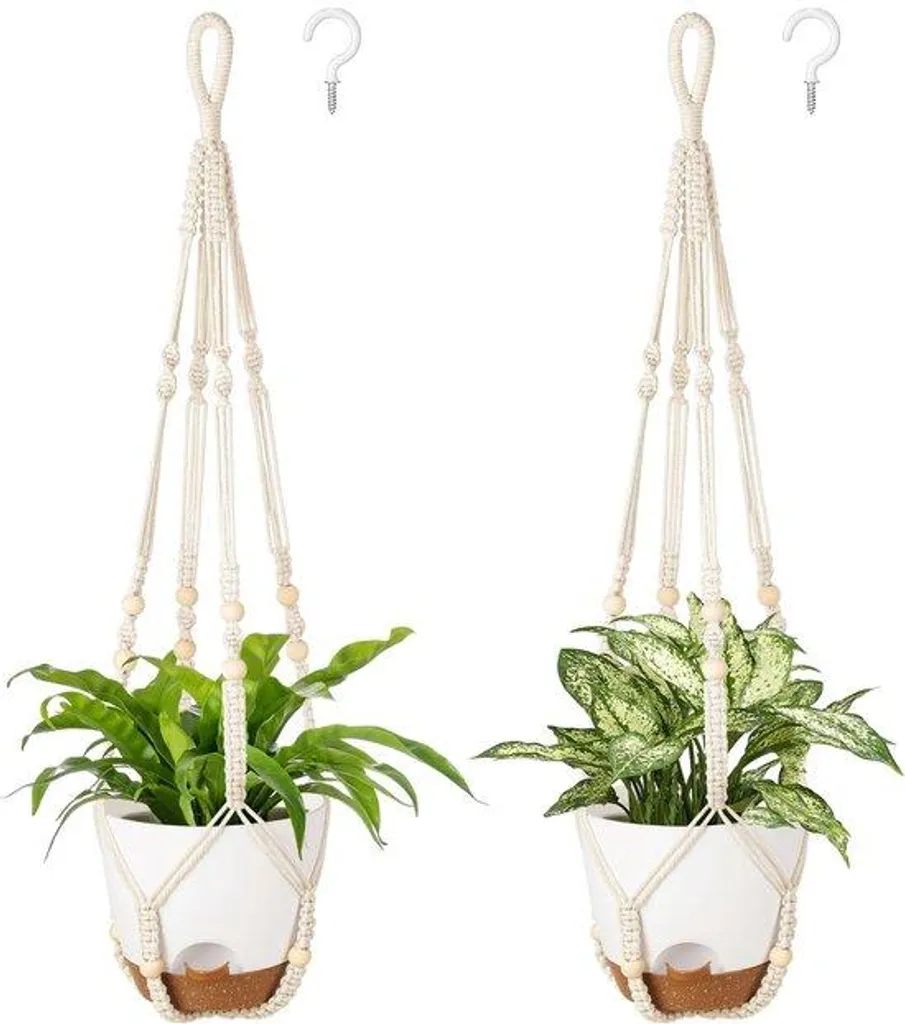 Pots Macramé Auto-Arrosants pour Plantes Vertes - Lot de 2 Blancs