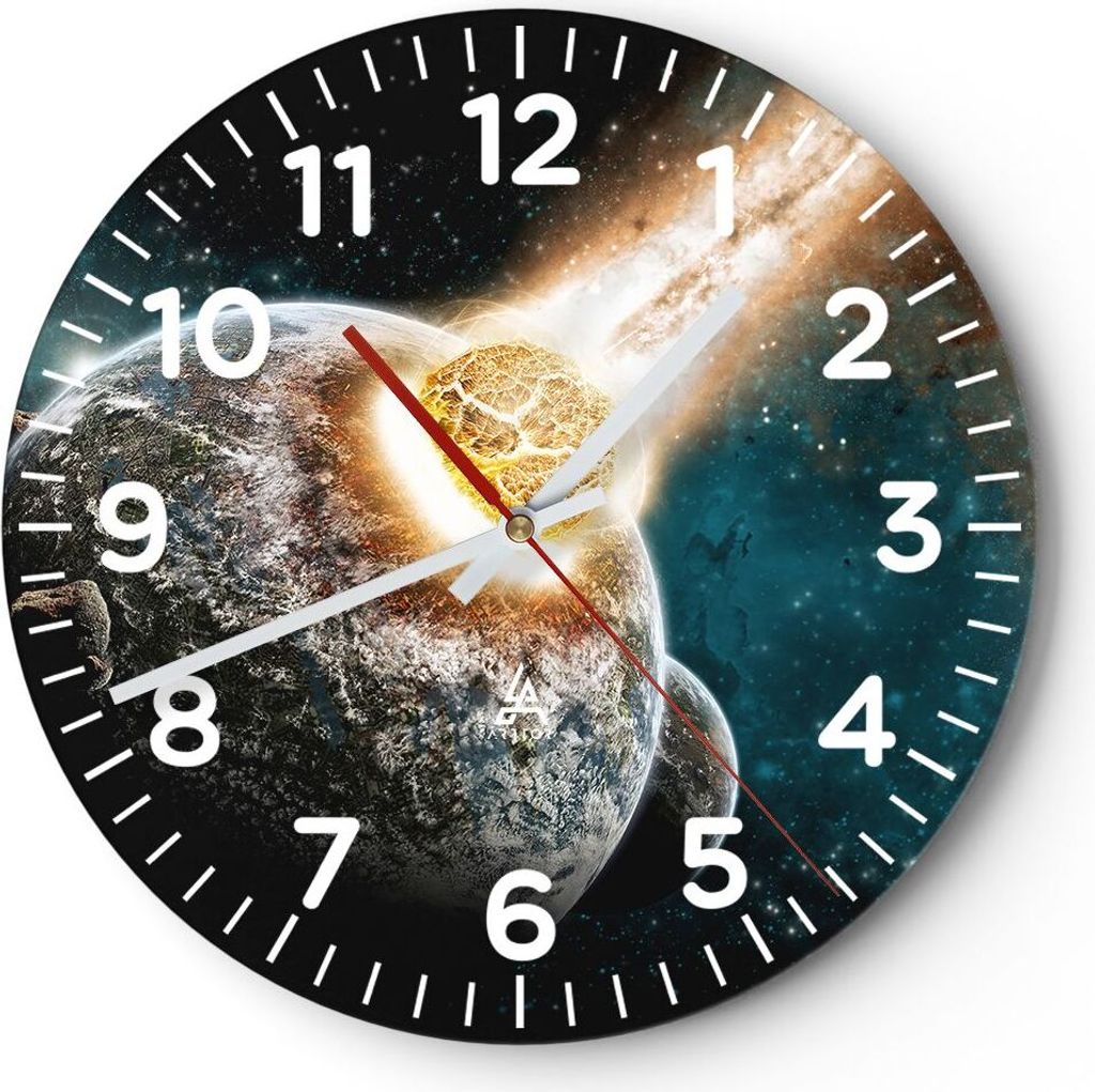Wanduhr - Rund - Glasuhr - Katastrophe Apokalypse Komet Explosion - 30x30cm - Schleichendes Uhrwerk - Lautlos - zum Aufhängen bereit - Dekoration ...