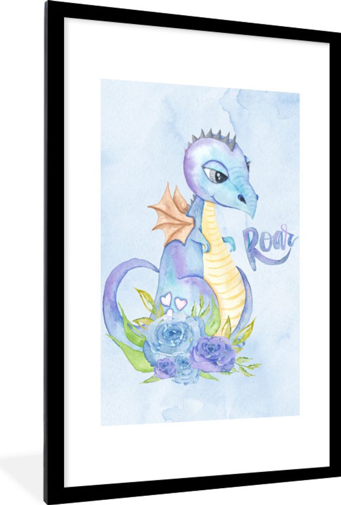 MuchoWow Gerahmtes Poster Dinosaurier - Flügel - Kinderzimmer - Jungen - Mädchen - Kinder 60x90 cm - Poster mit Schwarzem Bilderrahmen Wandpost...