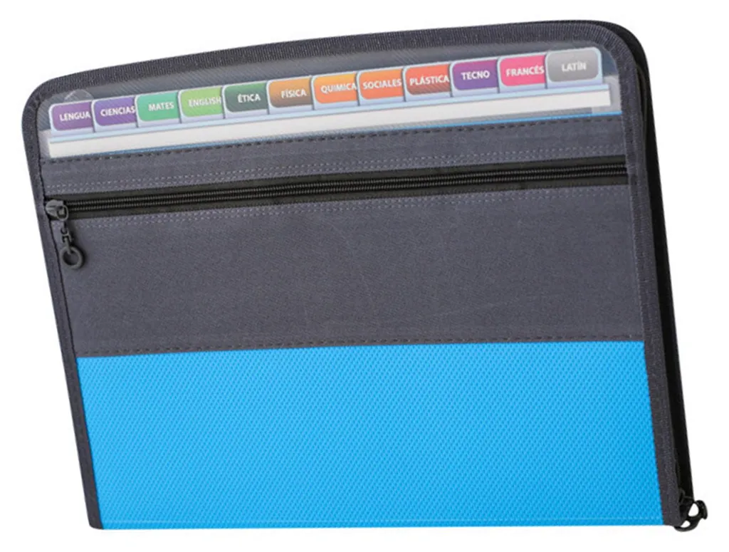 Pochette de rangement A4 bleue à 13 compartiments et double fermeture éclair - 2