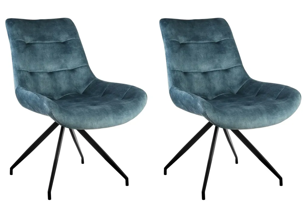 Chaise de salle à manger design en tissu bleu pétrole (Lot de 2)