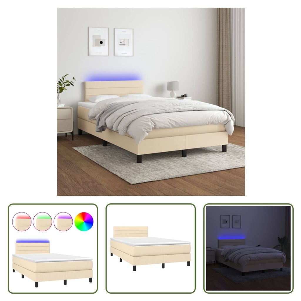 The Living Store Boxspringbett mit Matratze & LED Creme 120x200 cm Stoff
