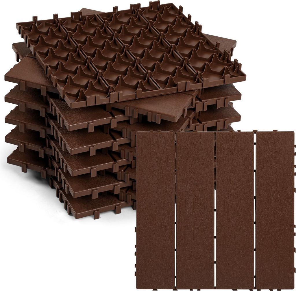 Izrielar 22 Stück Kunststoff Terrassenfliesen 30x30 cm – Einfache Klick-Verlegung, wetterfest & belastbar bis 450 kg/m² braun 2 m²